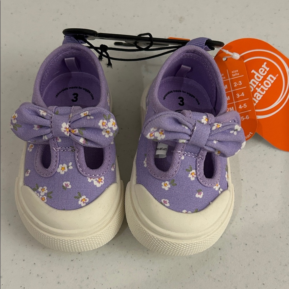 Wonder Nation Lavender Floral Sneakers With Velcro.
